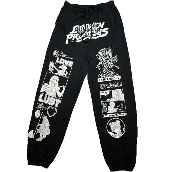 Broken Promises Other - Sweatpants Anime Graphic Black Medium Broken Promises Lust Love Emptiness Regret
